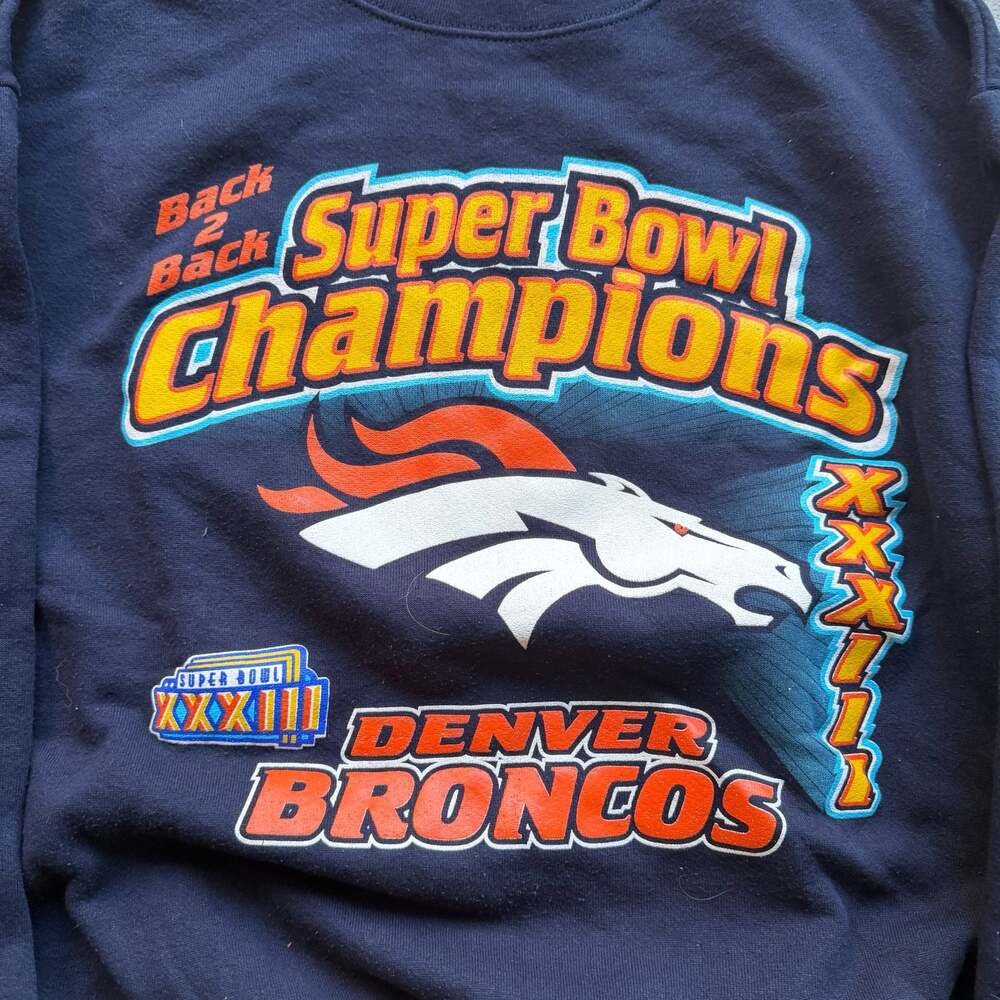 Vintage 90s Logo 7 Denver Broncos Back to Back Super Bowl XXXIII Champions Sweat - Picture 3 of 7